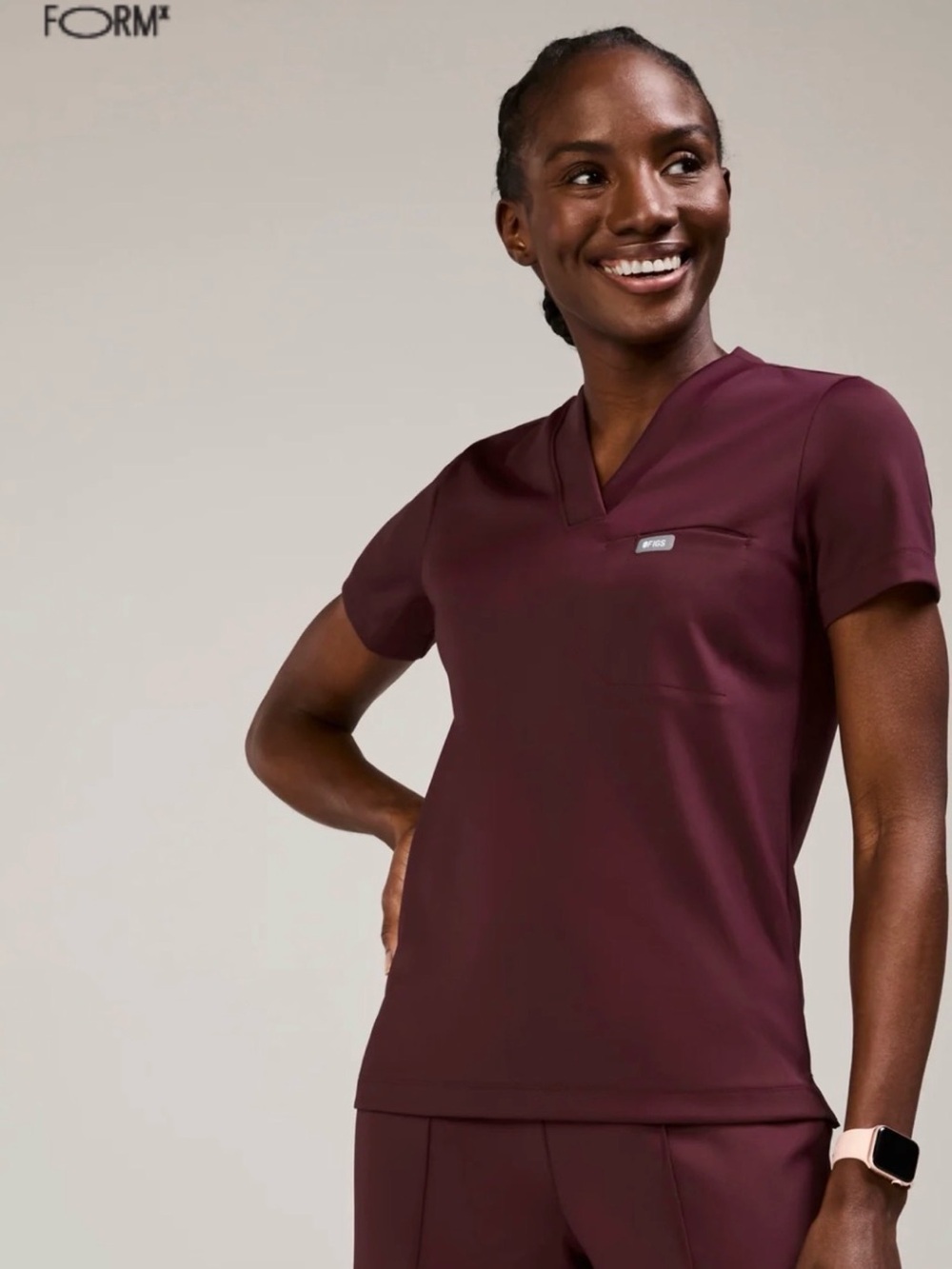 Figs Form XWomen's V-Neck Scrub Top in Burgundy Top only L